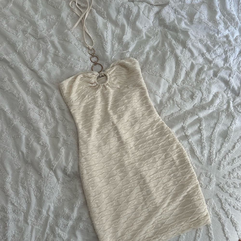 Gray and White Halter Bodycon Dress for Cocktail